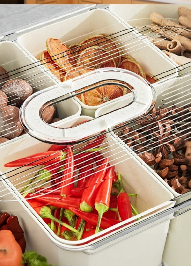 Caja de condimentos con tapa transparente y diseño elegante