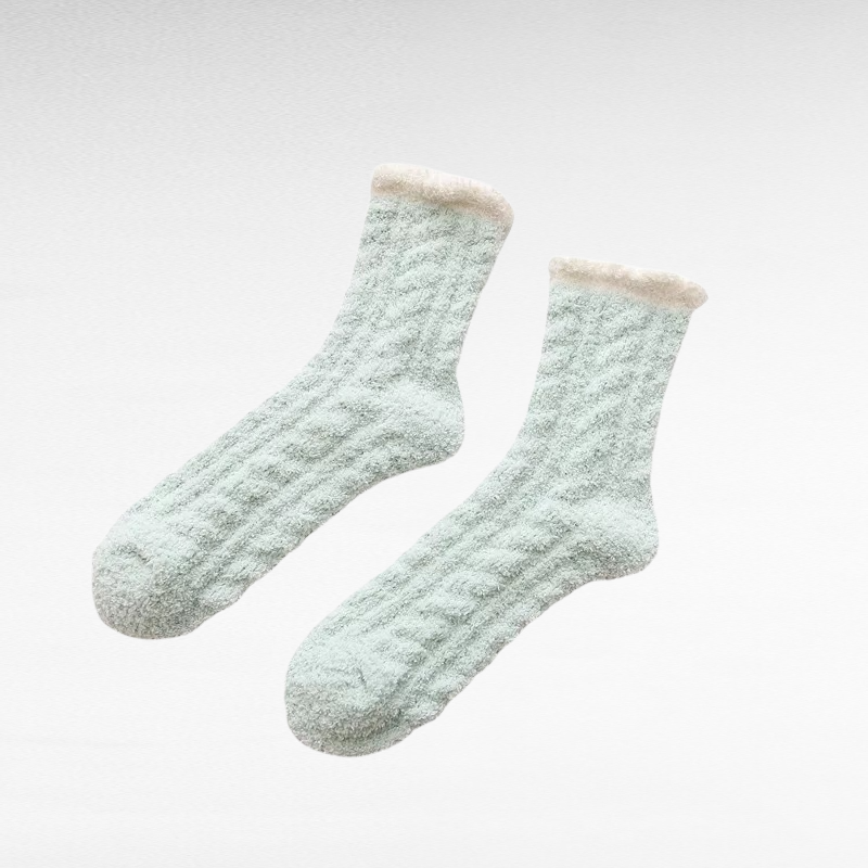 暖かいコーラルフリース女性用ソックス 無地 厚手 ミドル丈 寝間着用