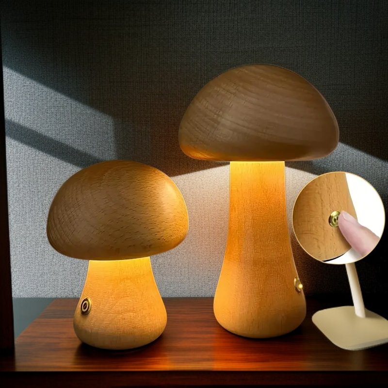 Luz de noche con forma de seta para niños, lámpara táctil de mesita de noche para dormitorio