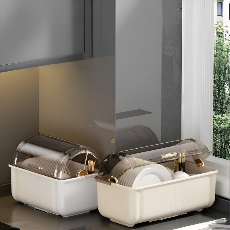 กล่องเก็บชามและจานในครัว