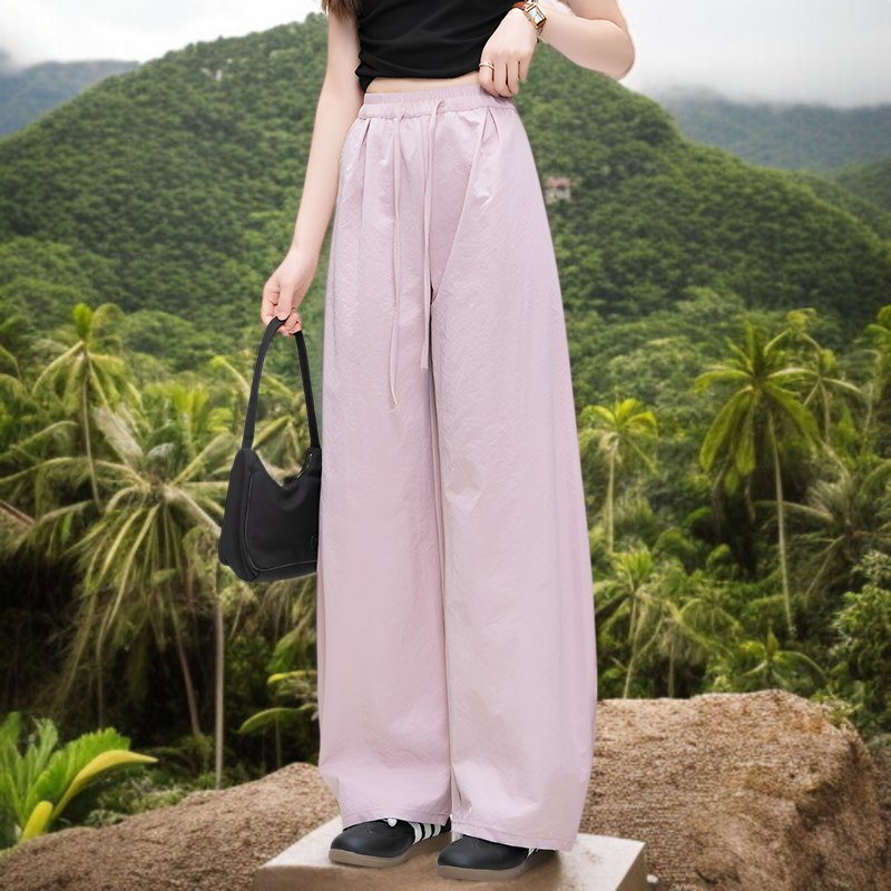 シミターワイドレッグパンツレディースパンツ夏新作ルーズパンツカジュアルハイウエストパンツドレープカーブパンツモップロングパンツ