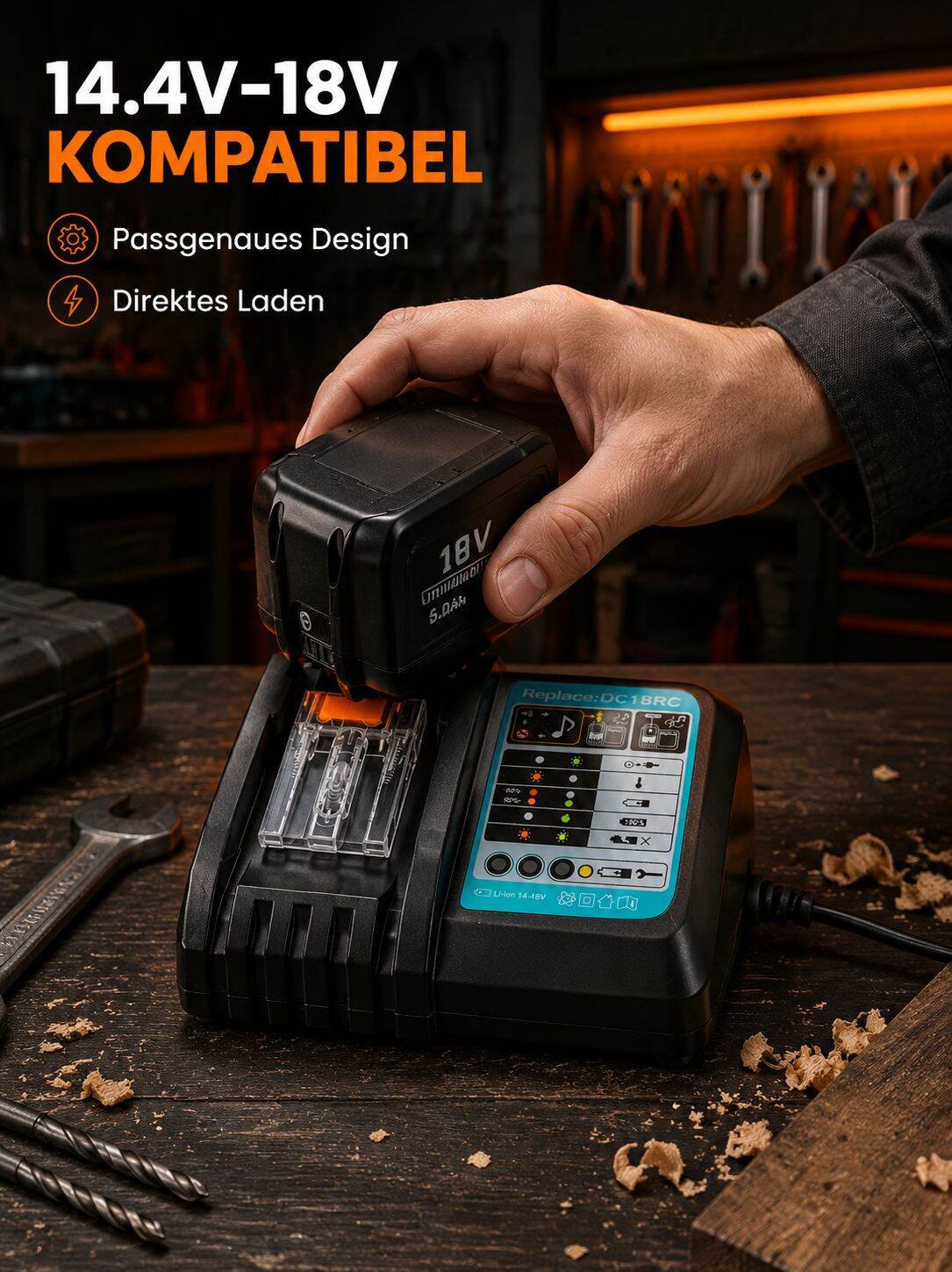 Effizientes Ladegerät kompatibel mit Makita 18V Li-Ionen-Akku