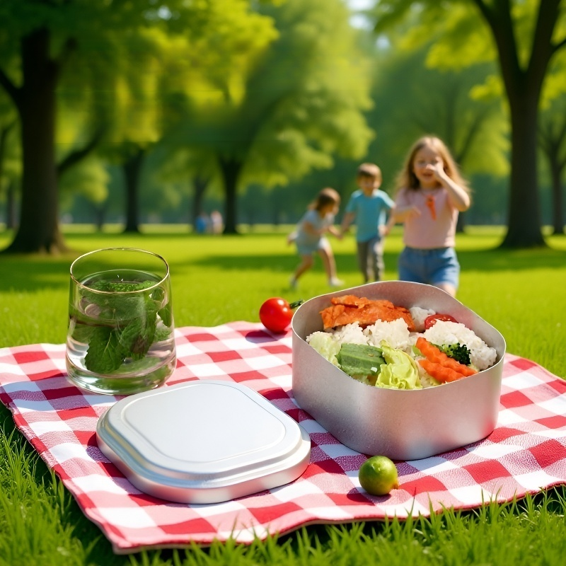 손잡이가 있는 사각형 알루미늄 도시락통