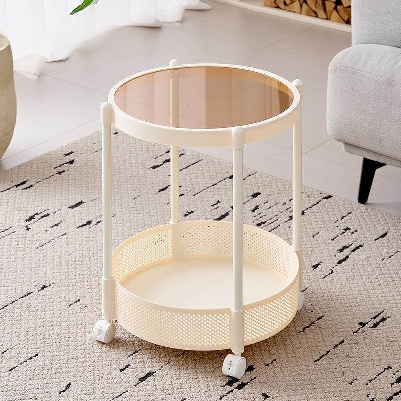 Mesa auxiliar con carrito de cristal móvil