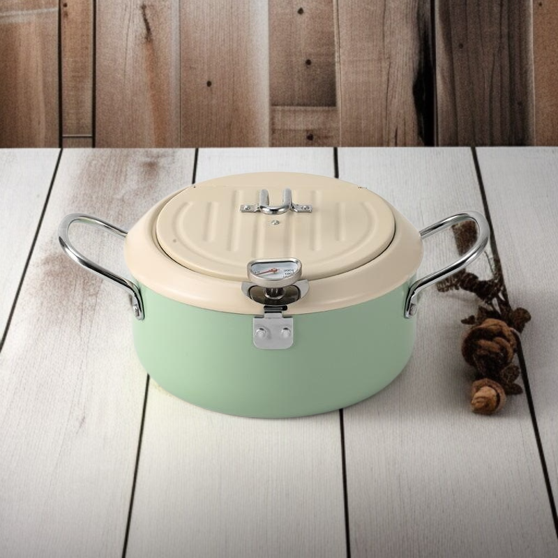 Japanese Iron Deep Fryer with Thermometer, Tempura Saver, Flip Cover Design