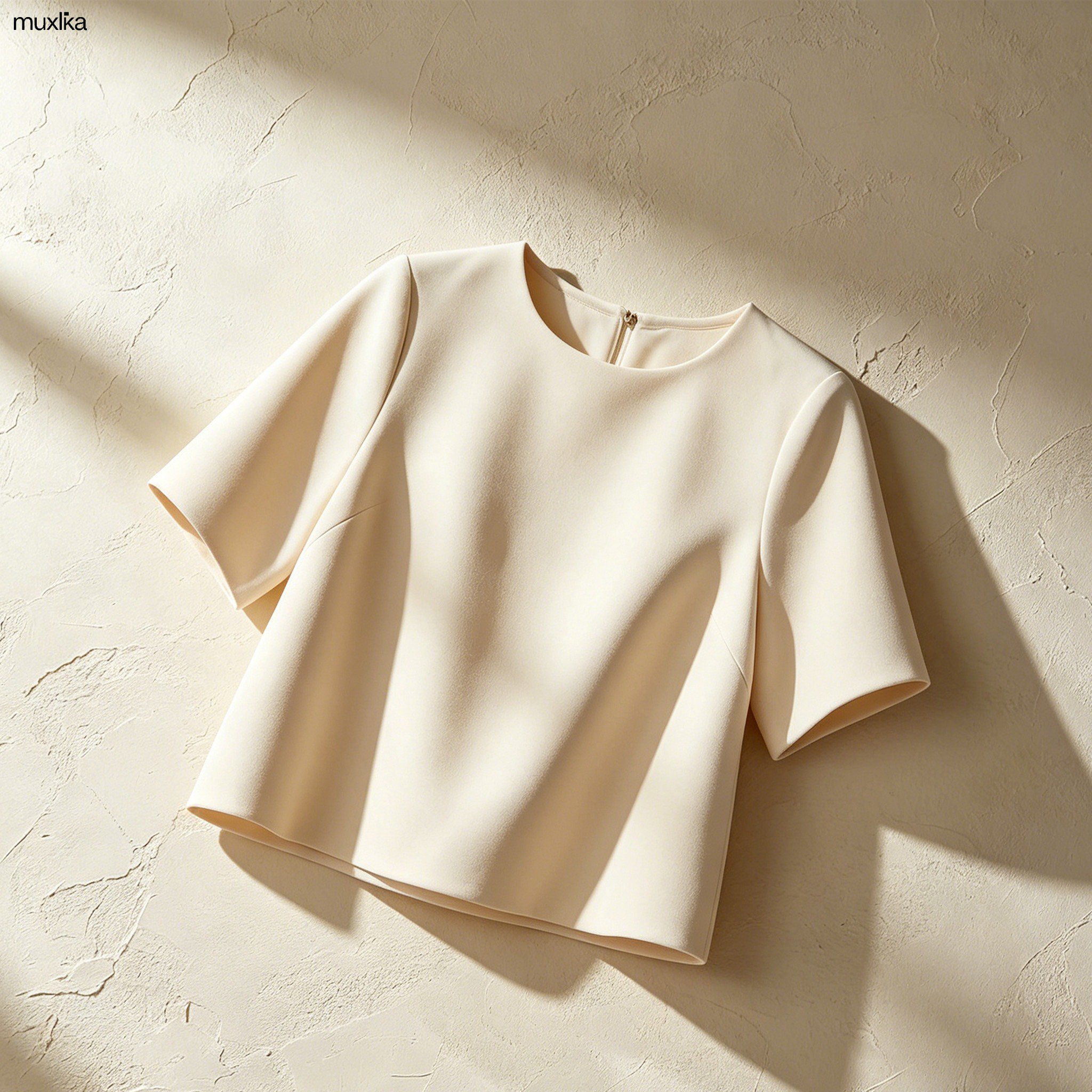 シンプルなラウンドネックの半袖トップス