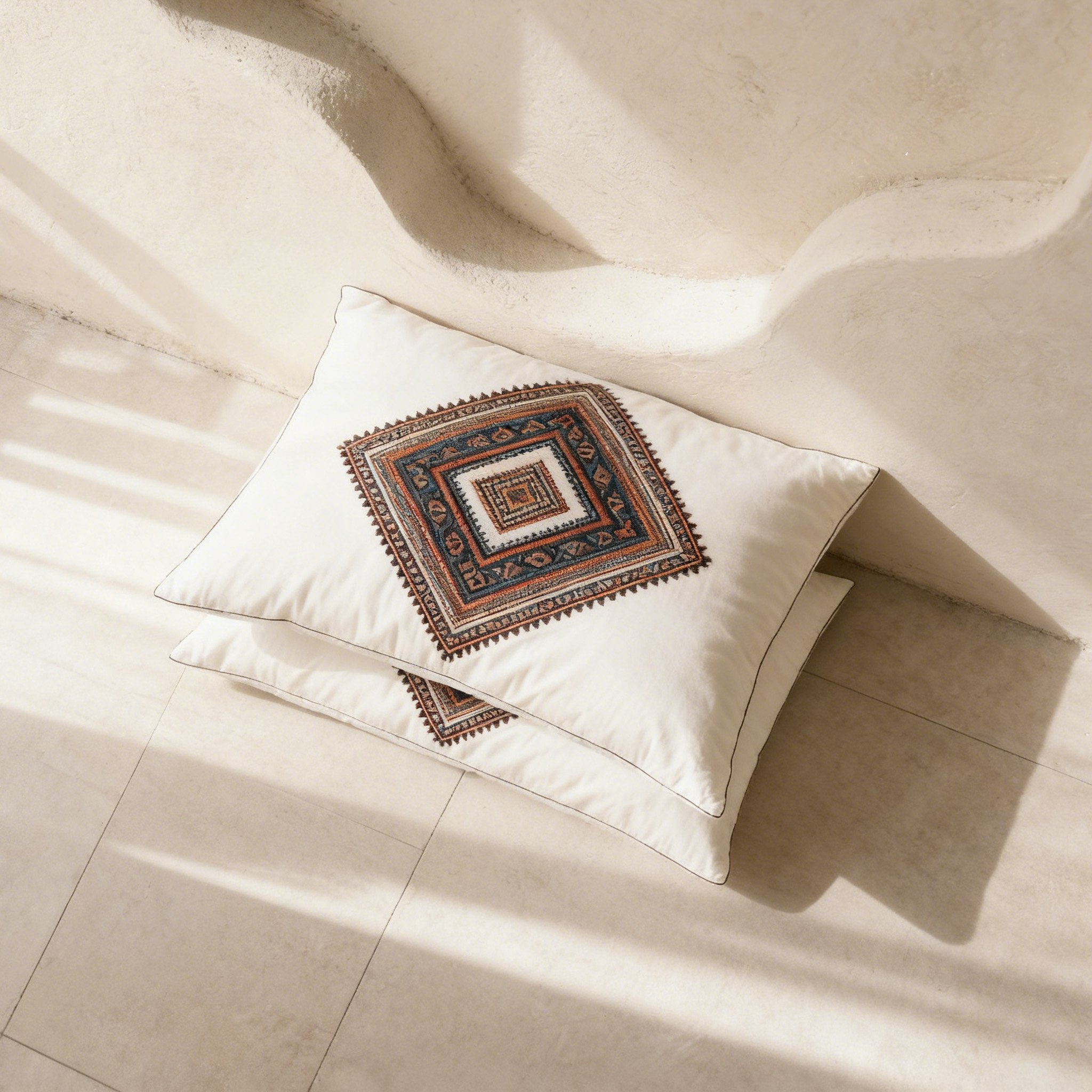 หมอนตกแต่งผ้าฝ้ายพร้อมงานปัก (แพ็คคู่)