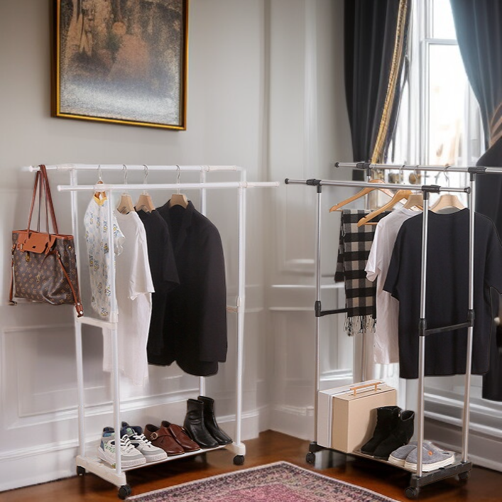 رف ملابس داخلي قابل للرفع ذو عمودين قائم على الأرض