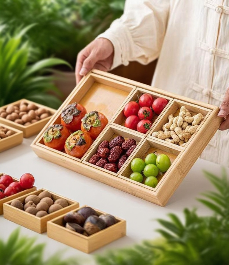 다양한 용도의 대나무 칸막이 트레이