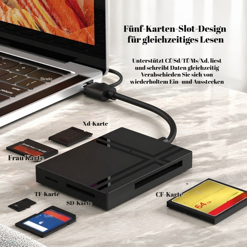 USB3.0 5-in-1 Kartenleser Type-C Multifunktion CF/SD/TF/MS/M2 gleichzeitiges Lesen