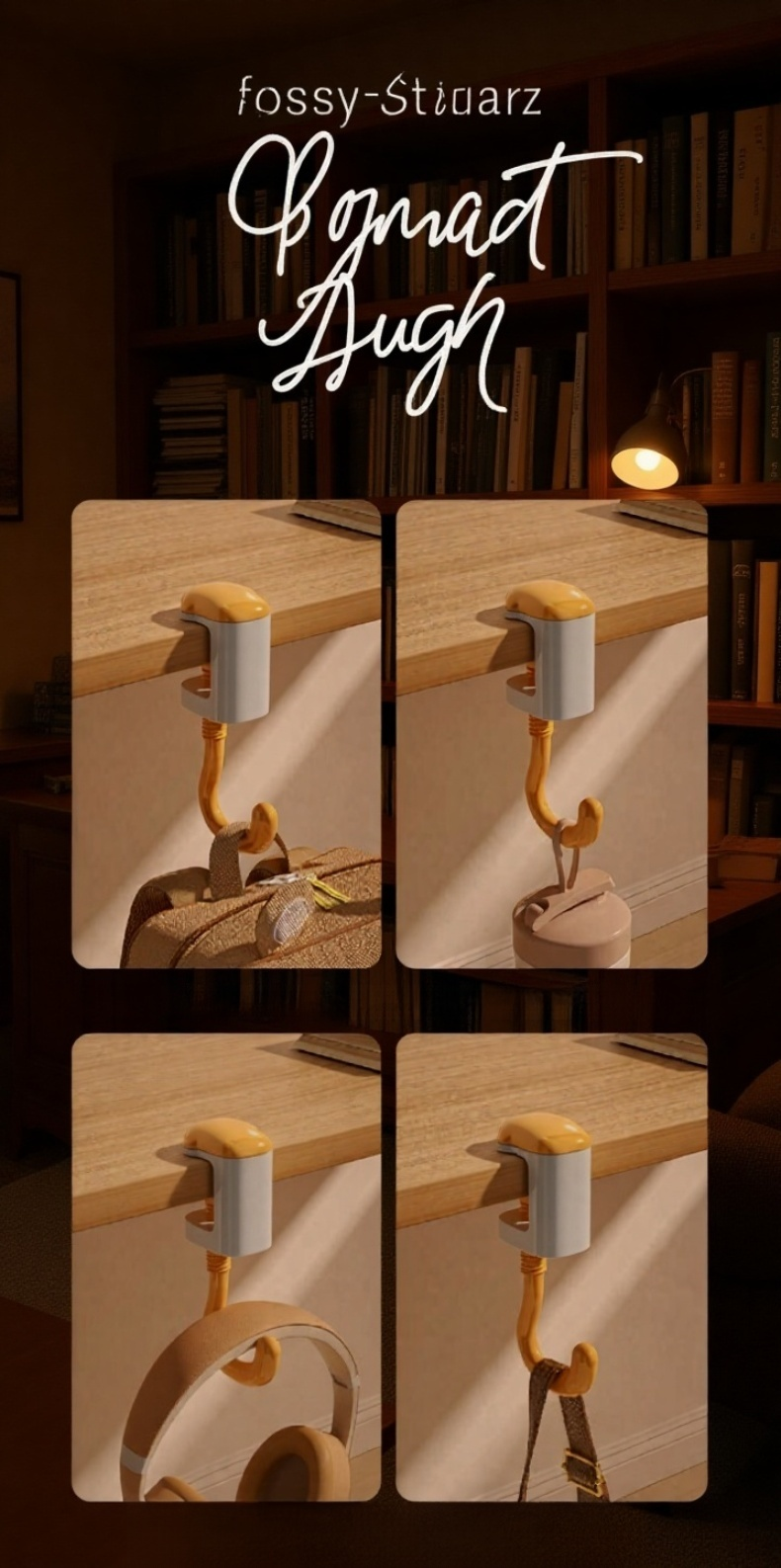 Universal desk hook for bags, headphones, and more