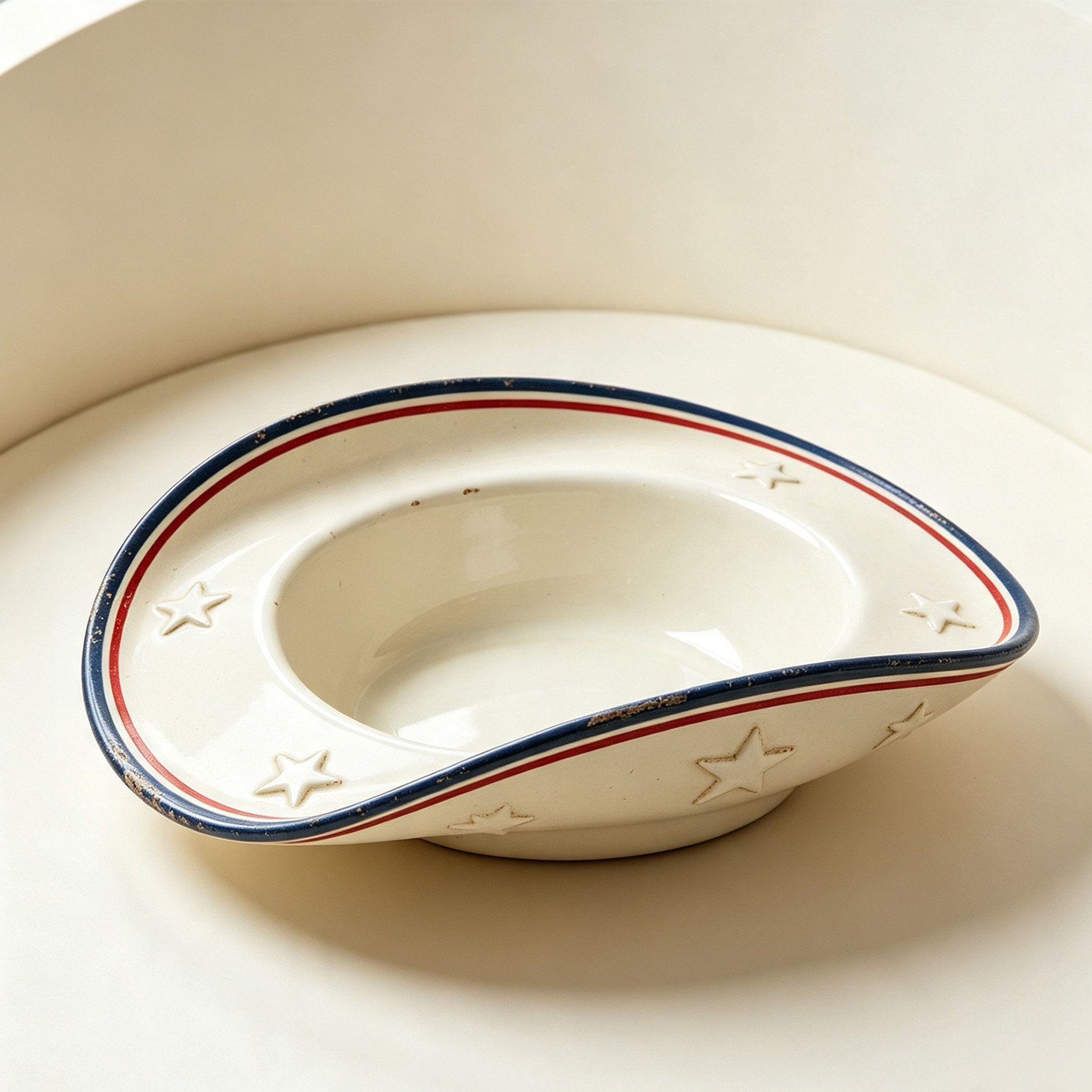 Cowboy Hat Ceramic Storage Tray on wooden table