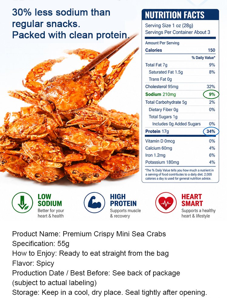 Spicy Sea Crab Snacks - High in Protein, Low in Sodium