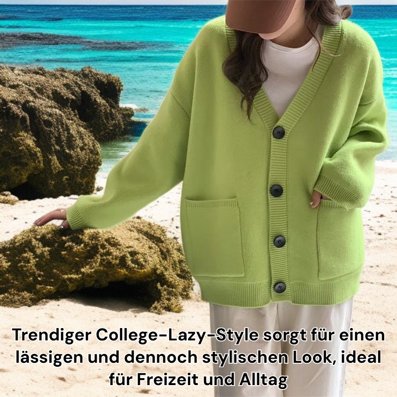 Strickjacke im College-Lazy-Style mit V-Ausschnitt