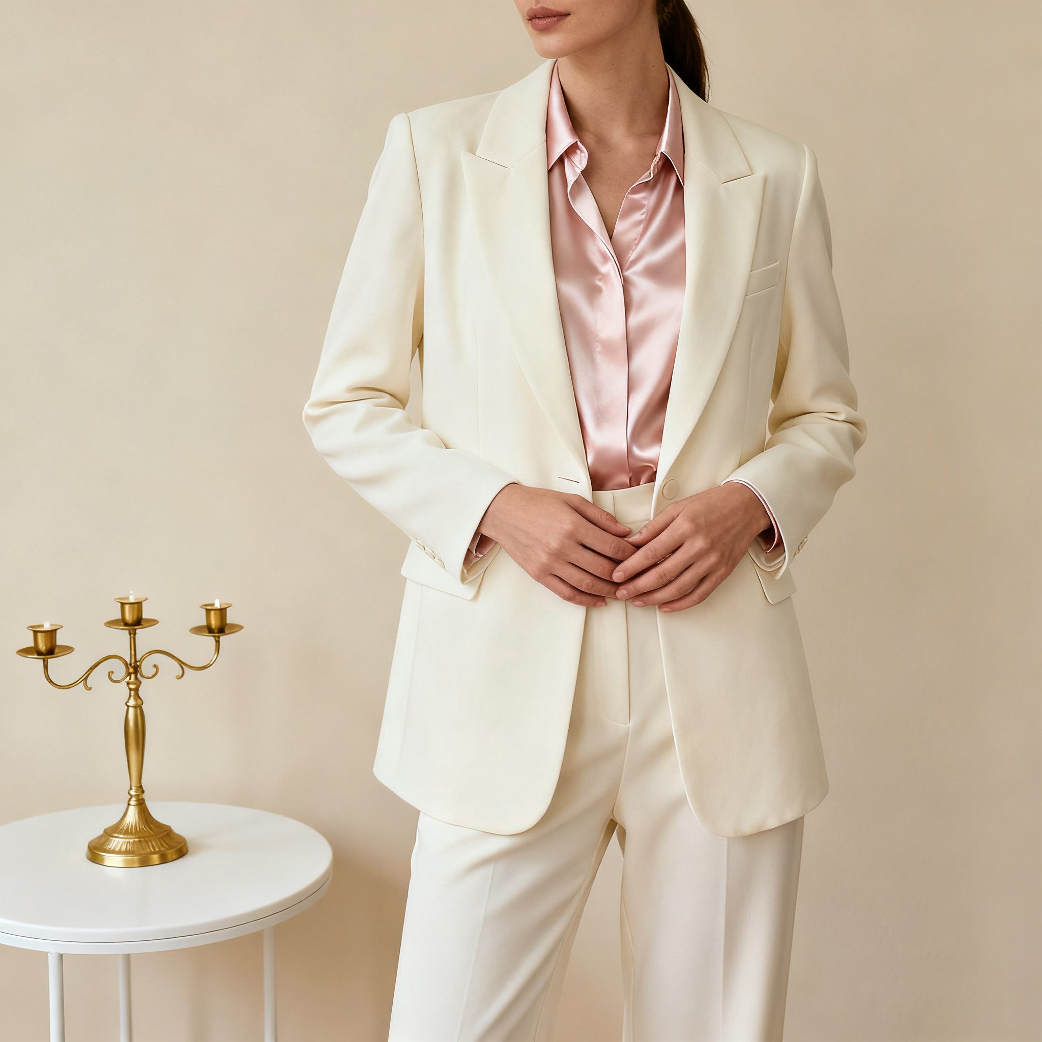 오프 화이트 수트 재킷 정면 모습