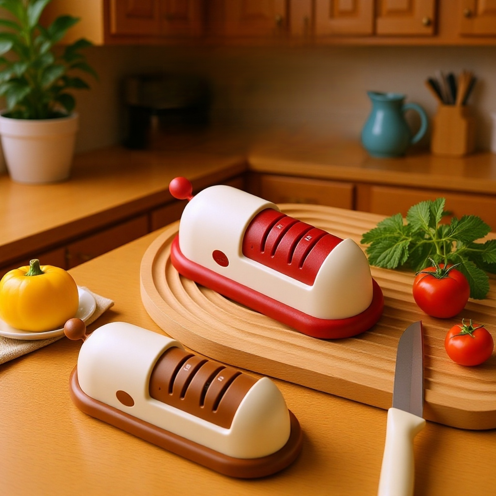 多機能砥石で包丁を研ぐ様子