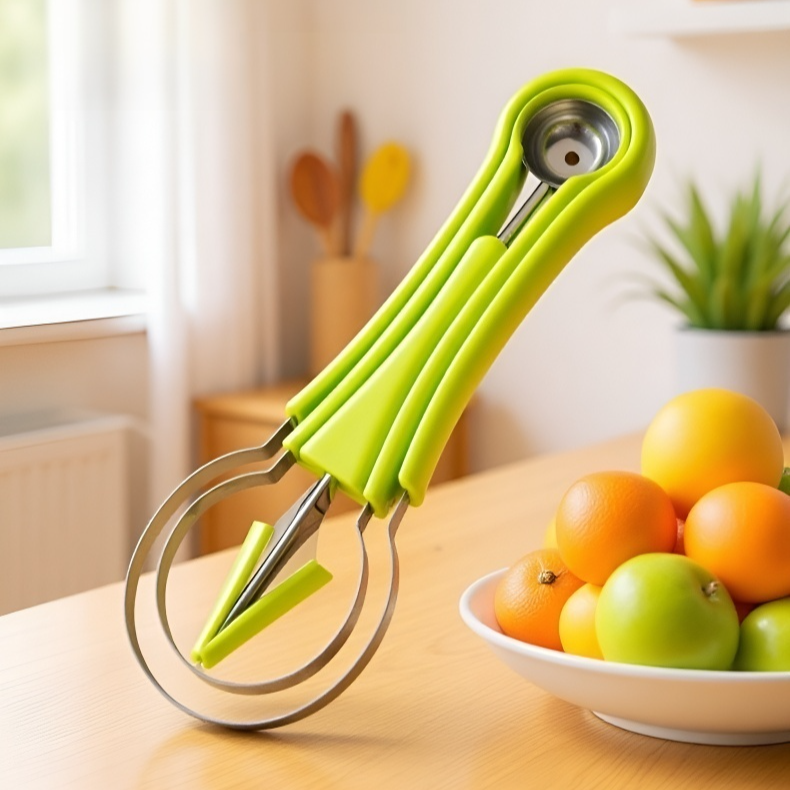 果物の果肉をすくう様子