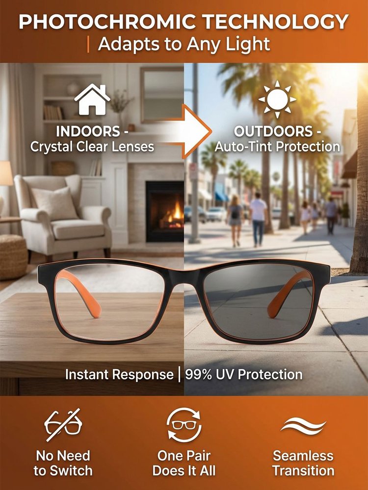 ✨Photochromic multifocal reading glasses(Indestructible / Smart Zoom / No Dizziness)