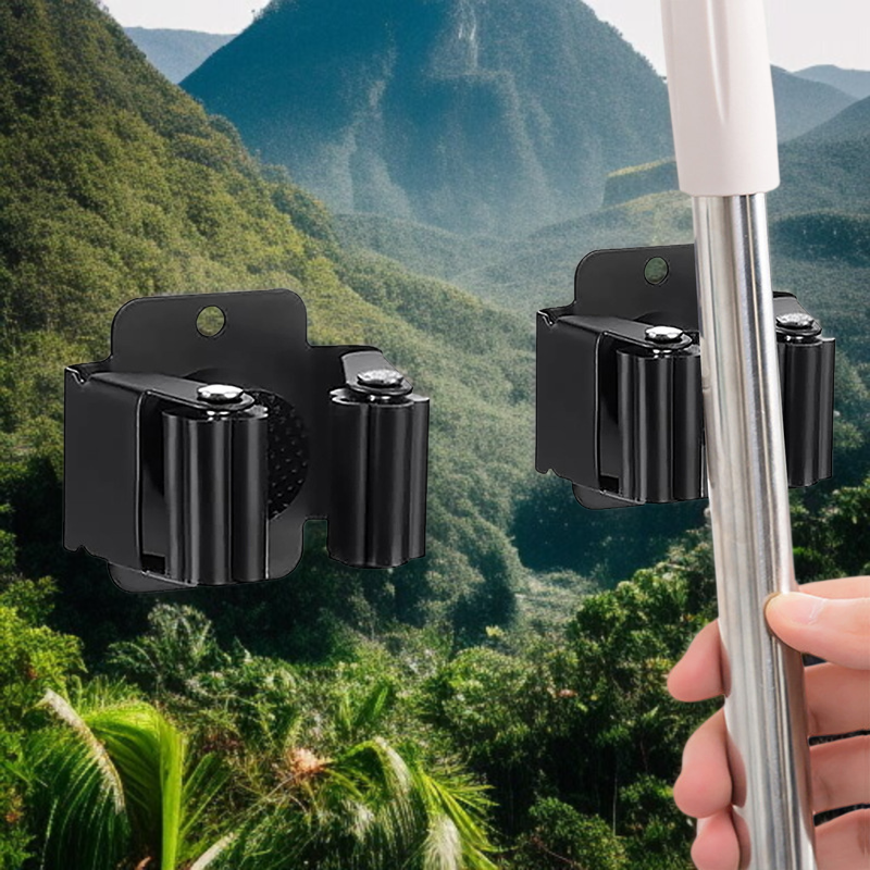 バスルームモップラック バスルーム壁掛け式 パンチフリー モップクリップホルダー 釘フリー 多機能モップフックバックル