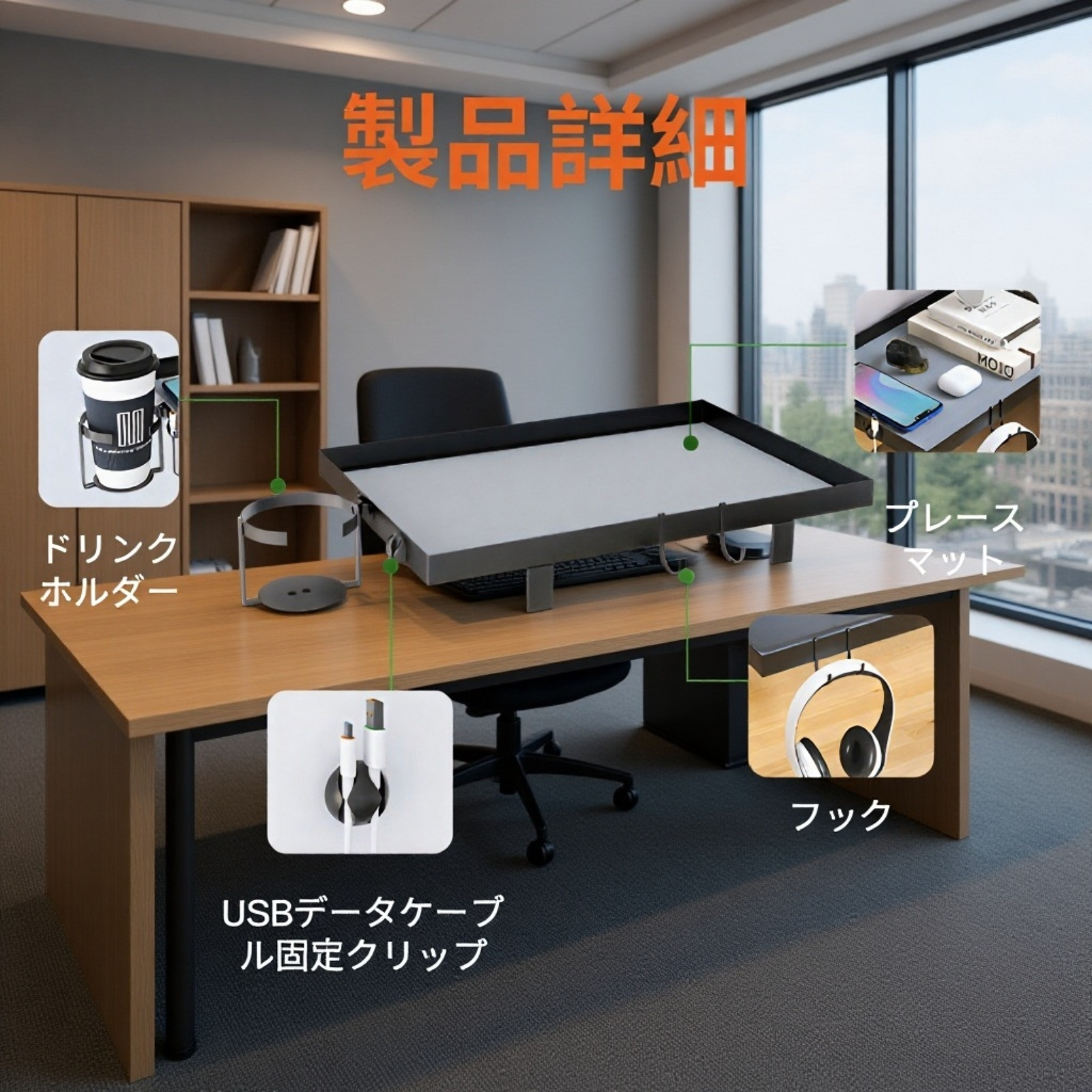 ベッドサイドスマホ収納トレイ 穴あけ不要 ベッド周り収納ラック