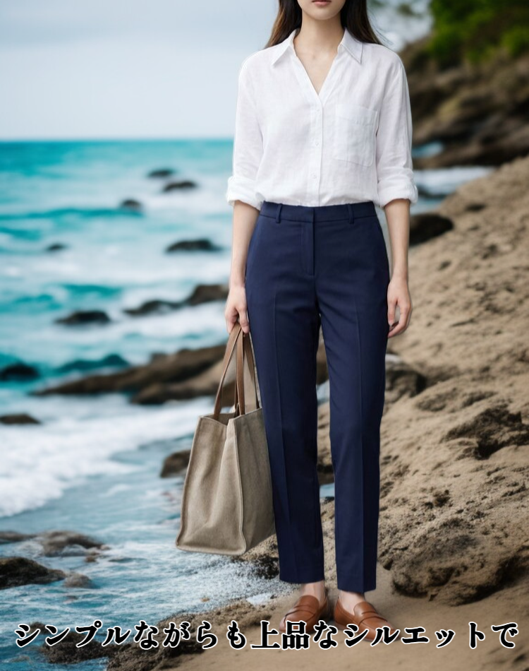 Vネックリネンシャツ全体画像