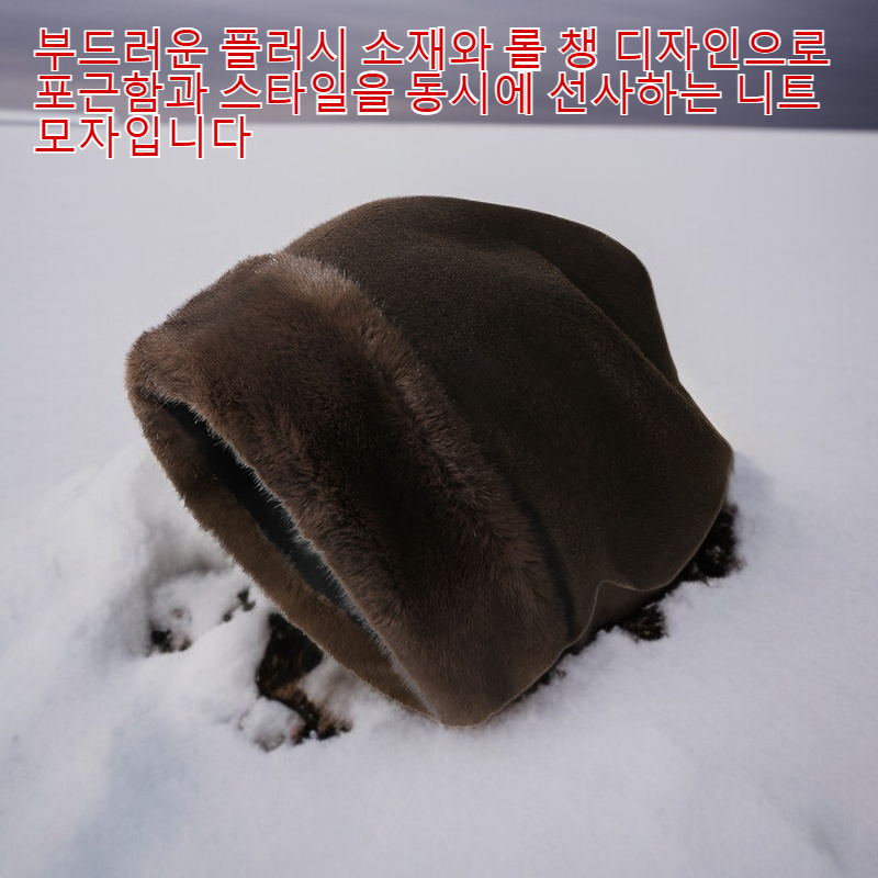 플러시 롤 챙 니트 모자