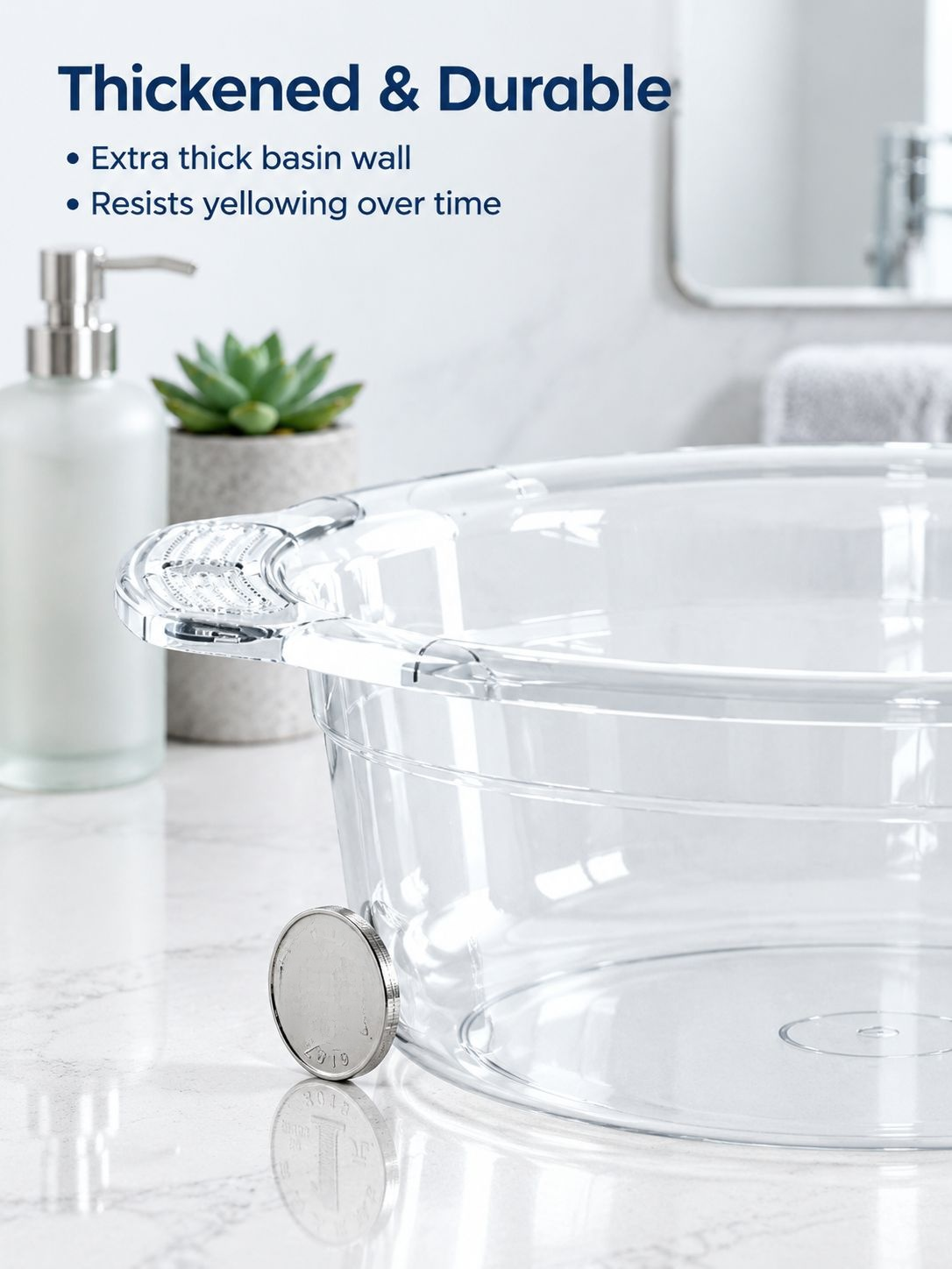 Clear wash basin bowl with durable reinforced design