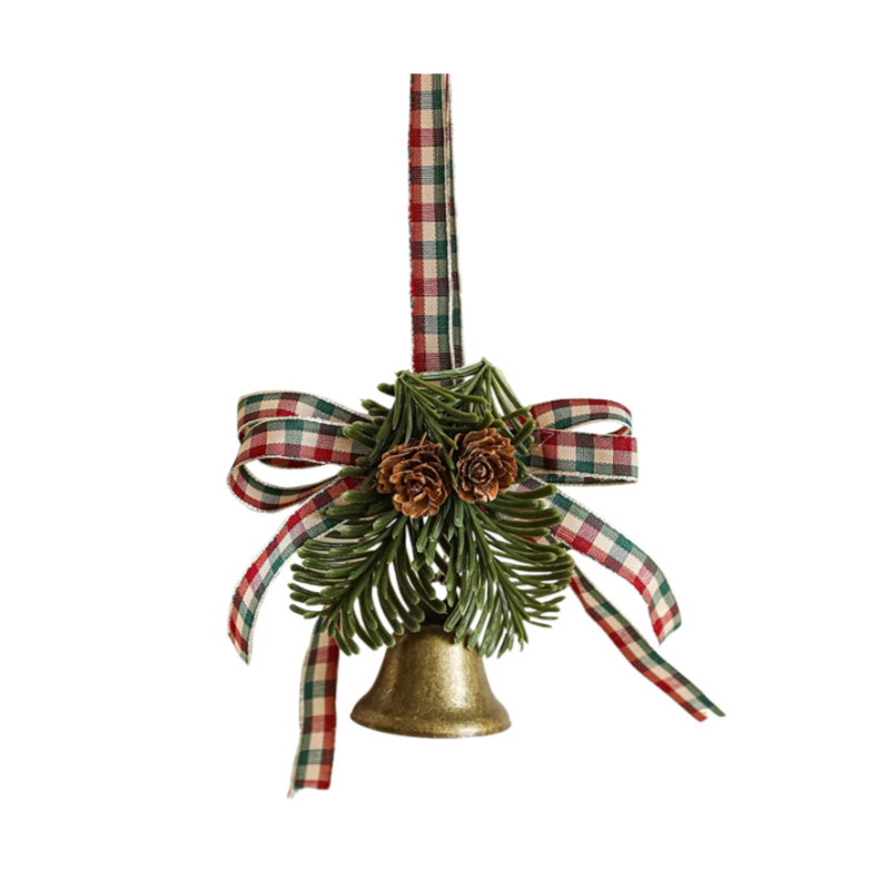 Holiday metal bell and bow ornament