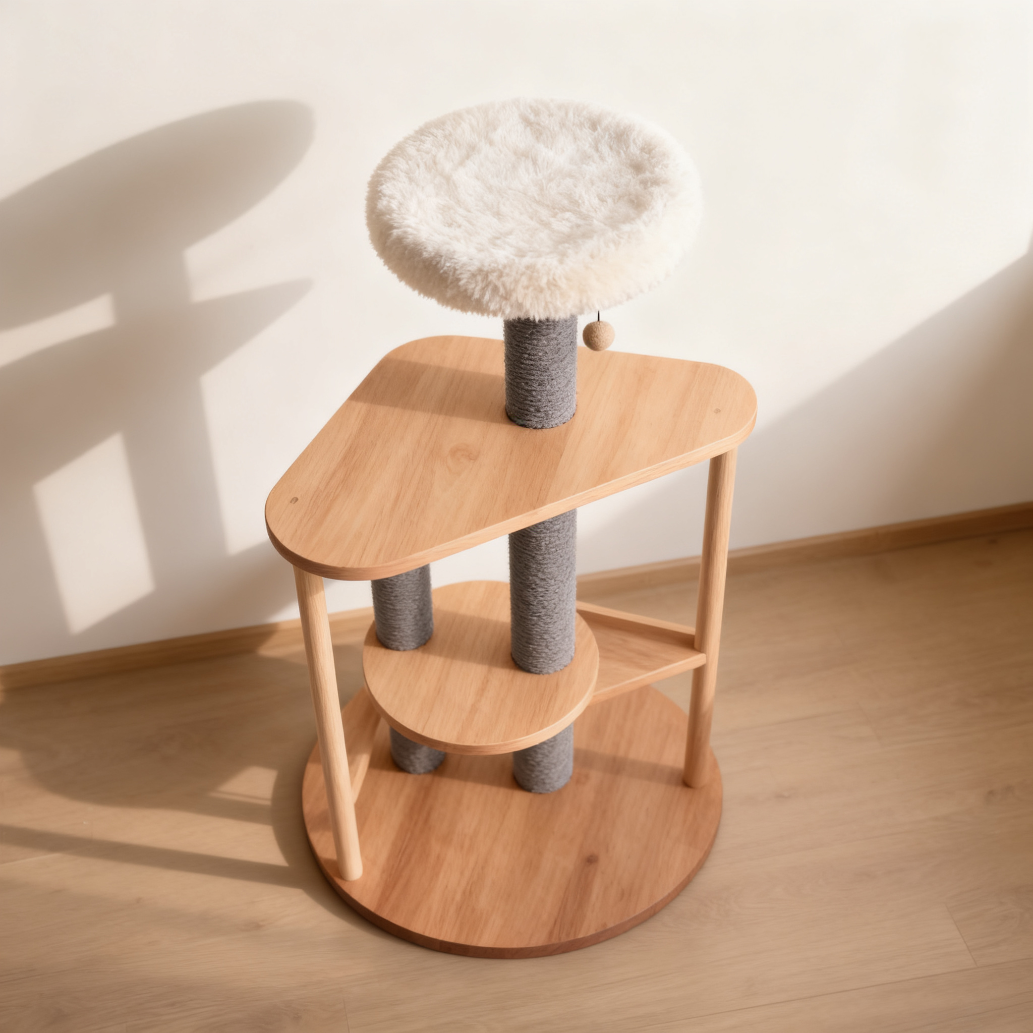 심플한 원목 벨벳 고양이 스크래쳐