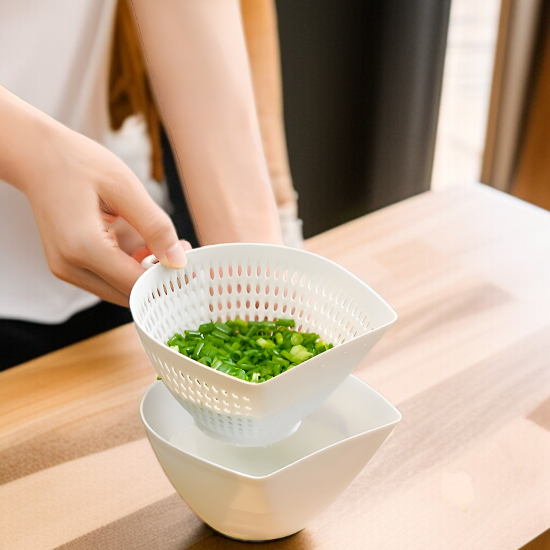 シンプルなキッチン二層野菜洗いかご家庭用ネギ水切りかご果物洗い水フィルターかご