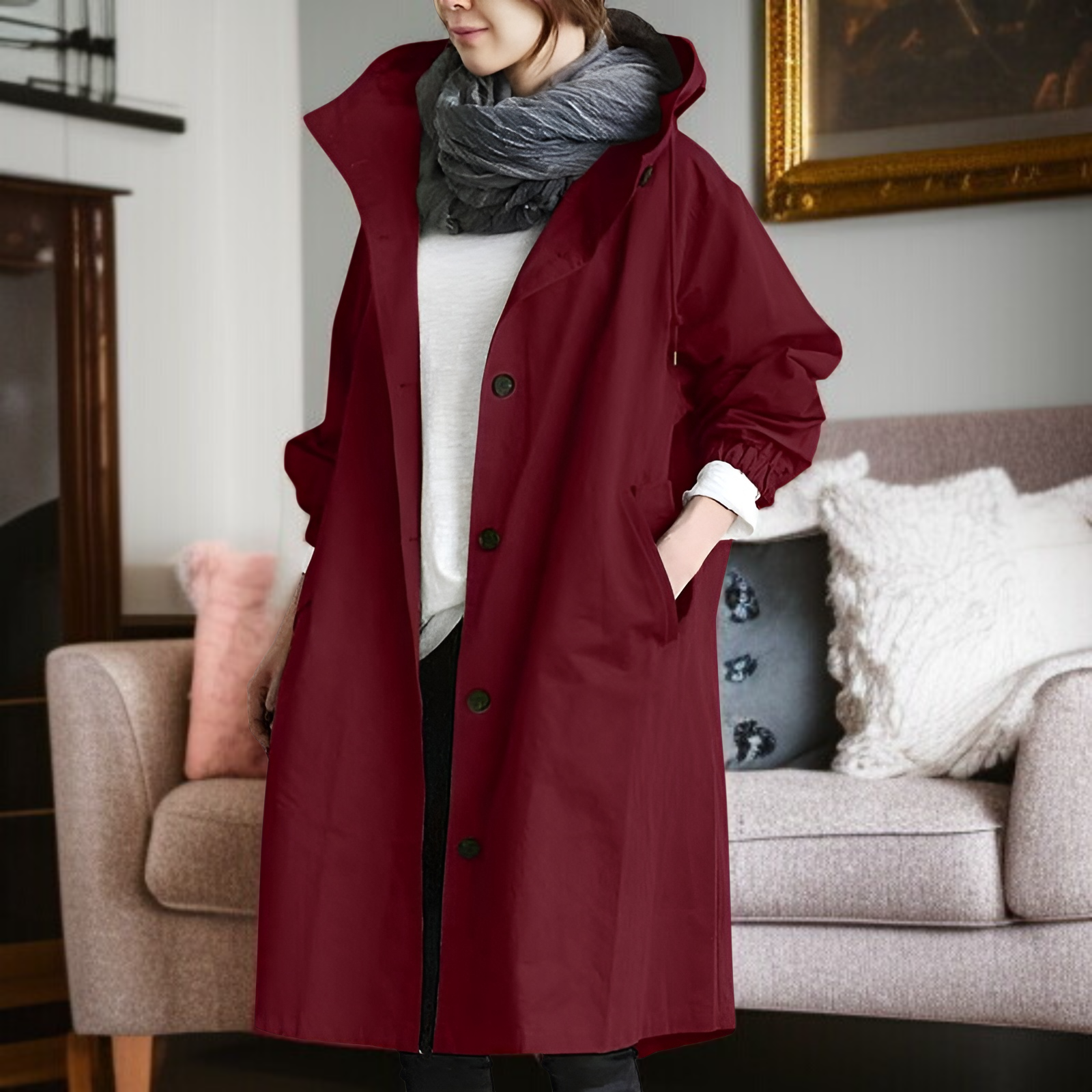 【Brelia-jp】2025年秋冬新作 おしゃれ カジュアル 長袖 ミドル丈 エレガント ゆったり ウエスト ボタンダウン トレンチコート レディース