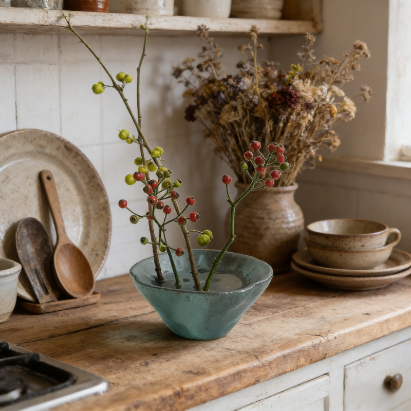 Handmade Ceramic Lotus Leaf Incense Vase, Oriental Ikebana Flower Vessel