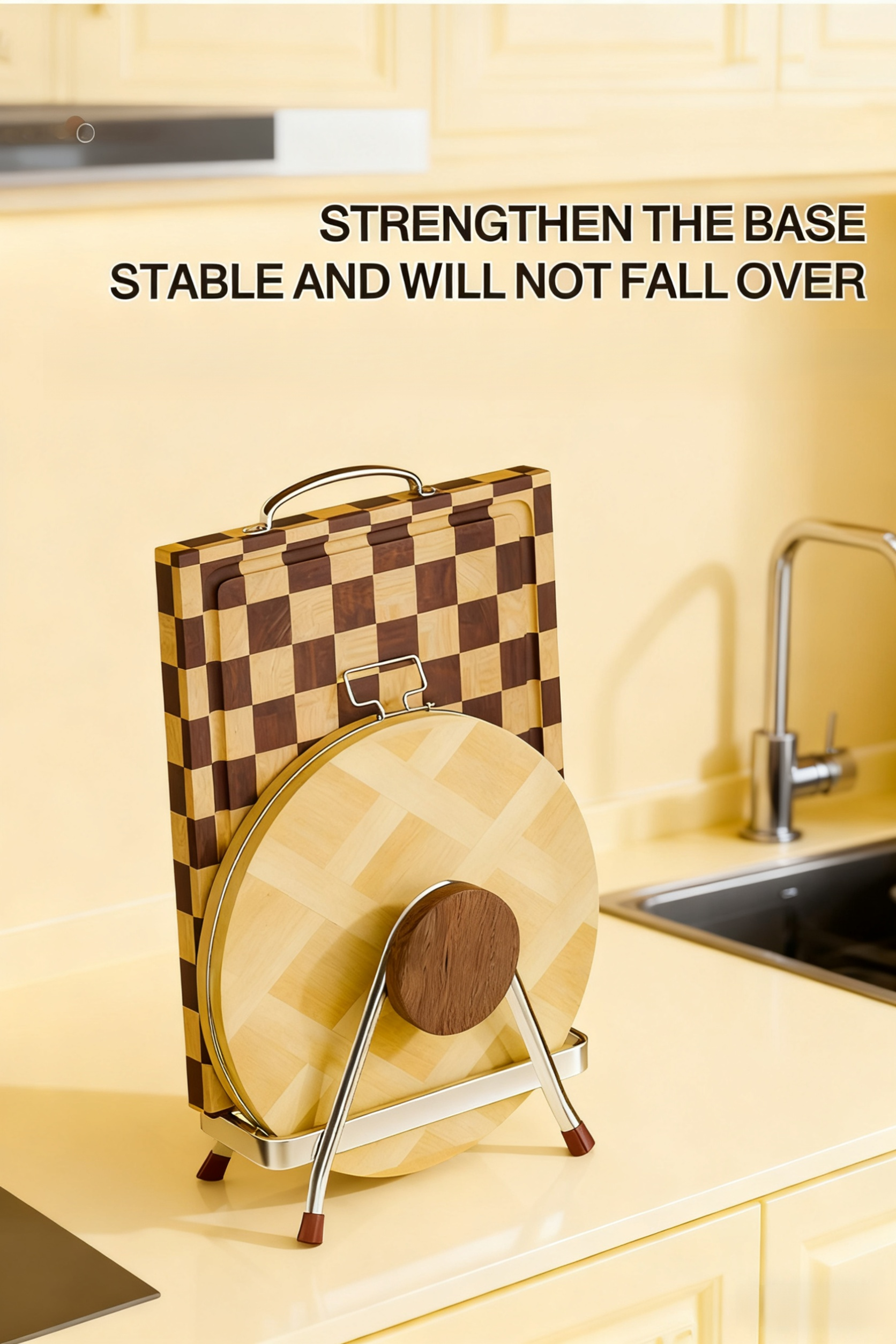 Stainless steel and wood cutting board stand for kitchen