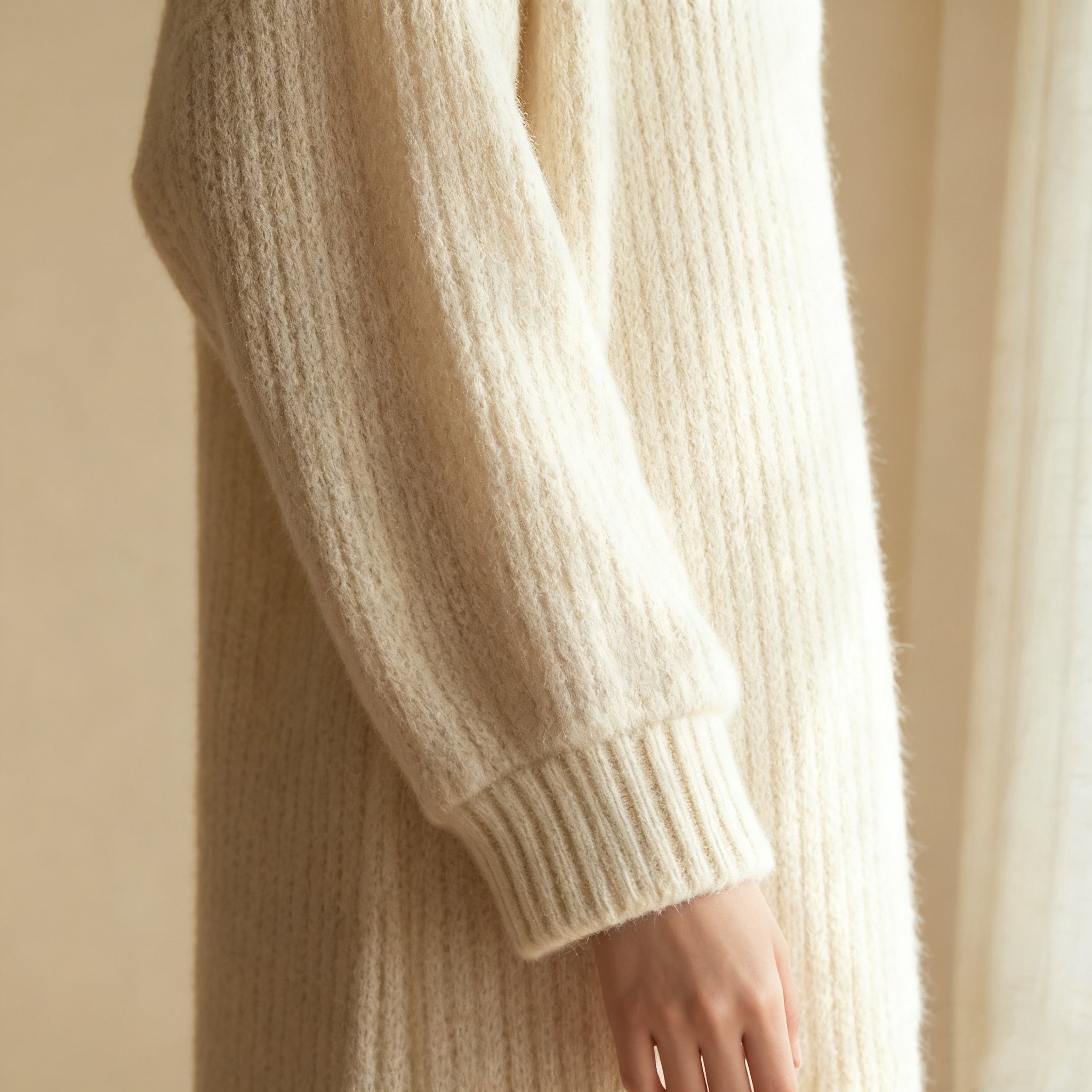 브이넥 디자인이 돋보이는 니트 원피스 상세