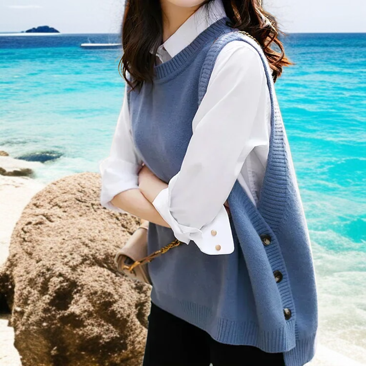 조끼 여 아우터 루즈핏 니트 울 니트 학원풍 니트 조끼 나시 민소매