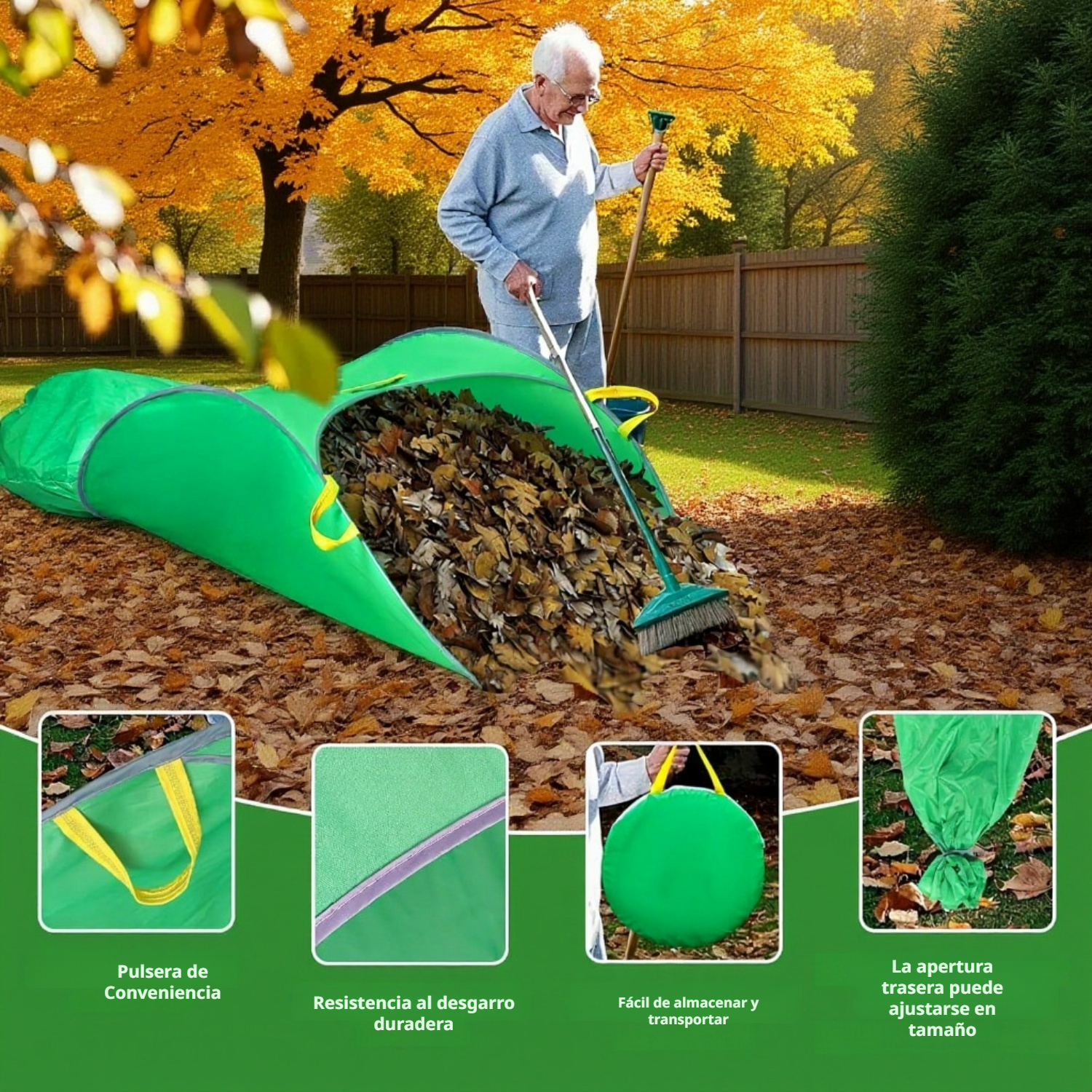 Bolsa de Jardín Plegable y Reutilizable para Hojas - Cesta Pop-up para Recoger Hojas