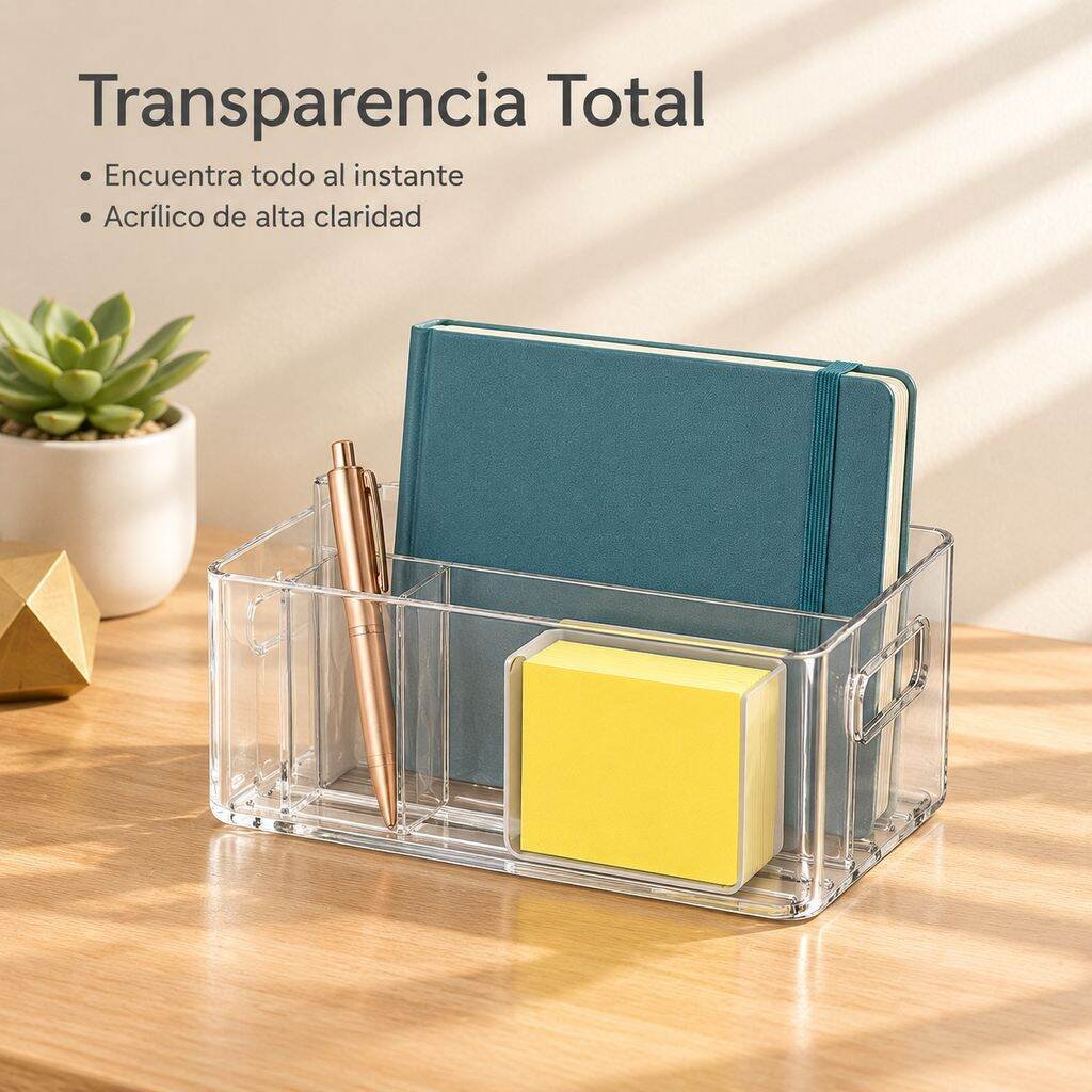Caja de almacenamiento para escritorio en acrílico transparente ideal para oficina y hogar
