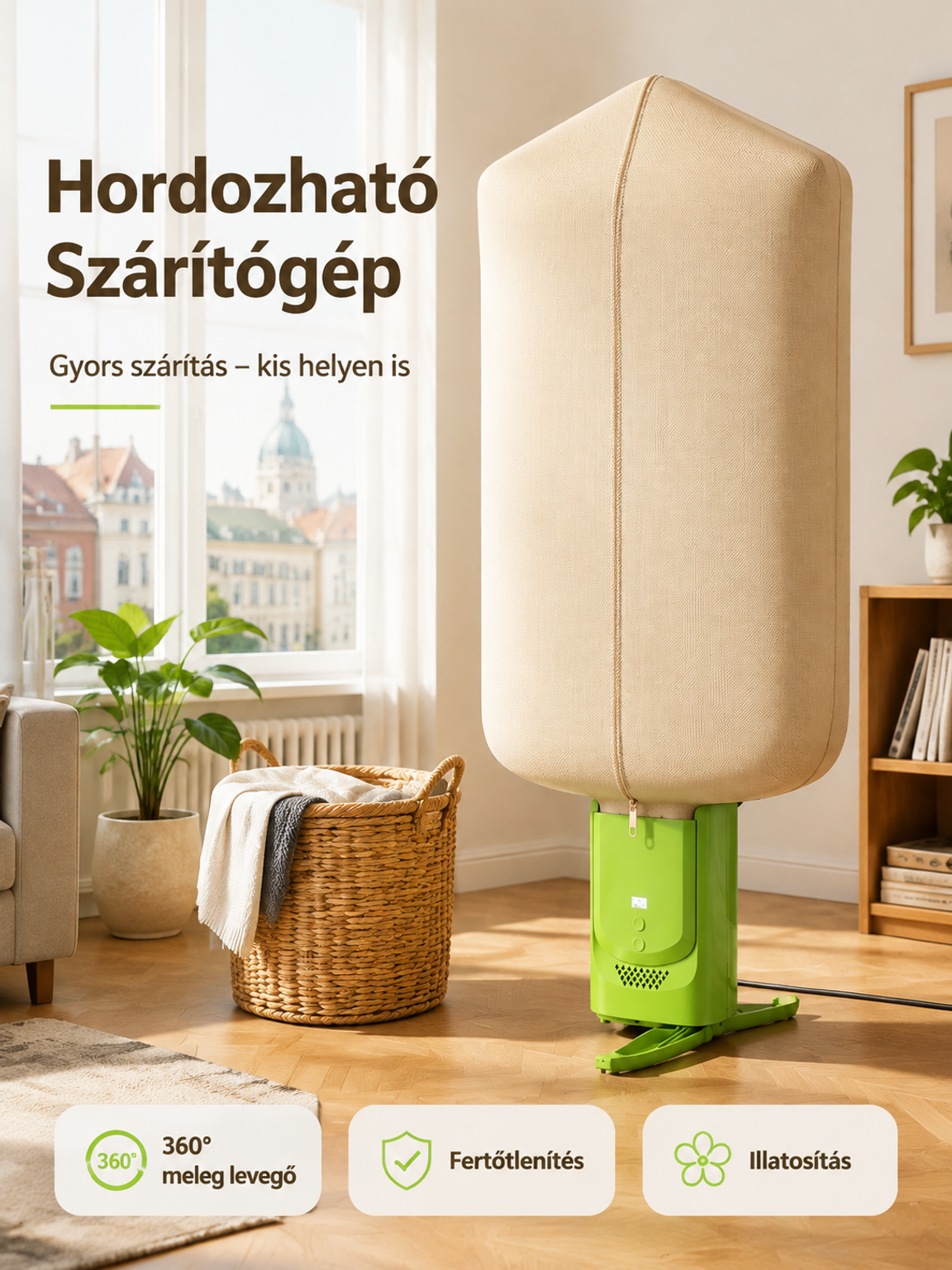 Kis méretű összecsukható hordozható szárítógép, beltéri szárítás, telepítés nélkül