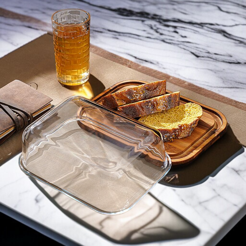 ガラス蓋付き木製デザートトレイ