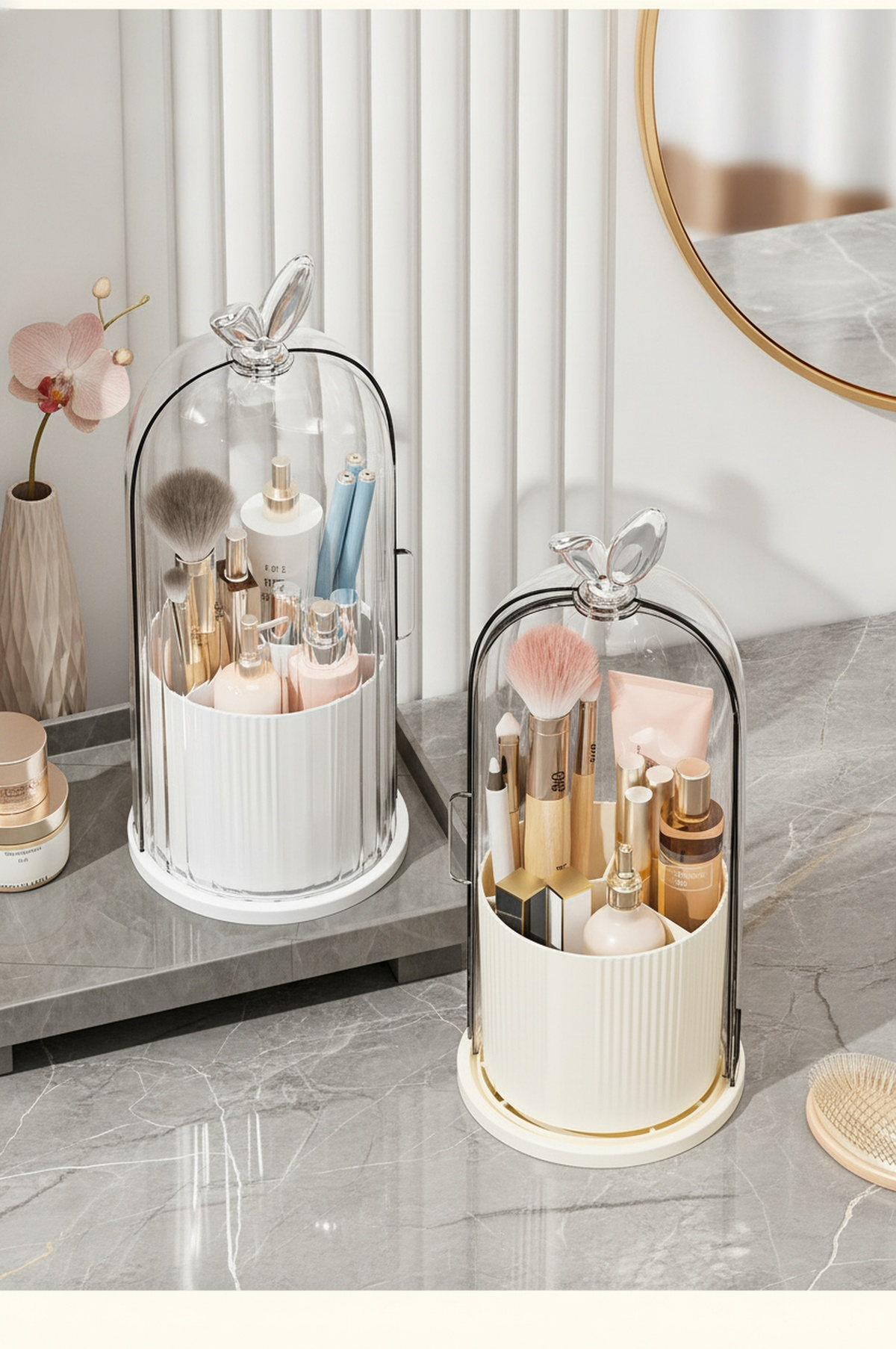 Vanity organizer for brushes, lipsticks, and skincare bottles