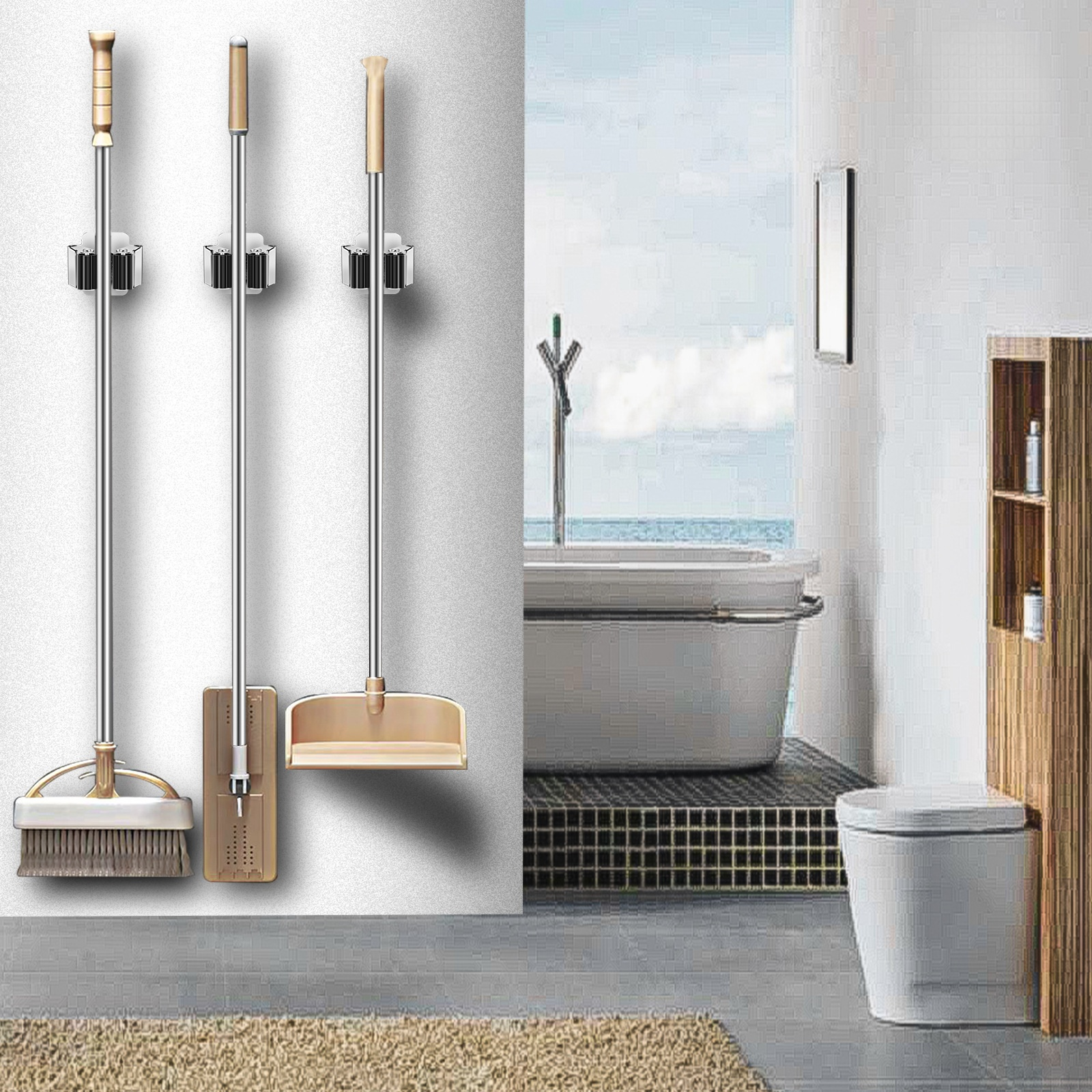 Edelstahl selbstklebender Mopphalter ohne Bohren