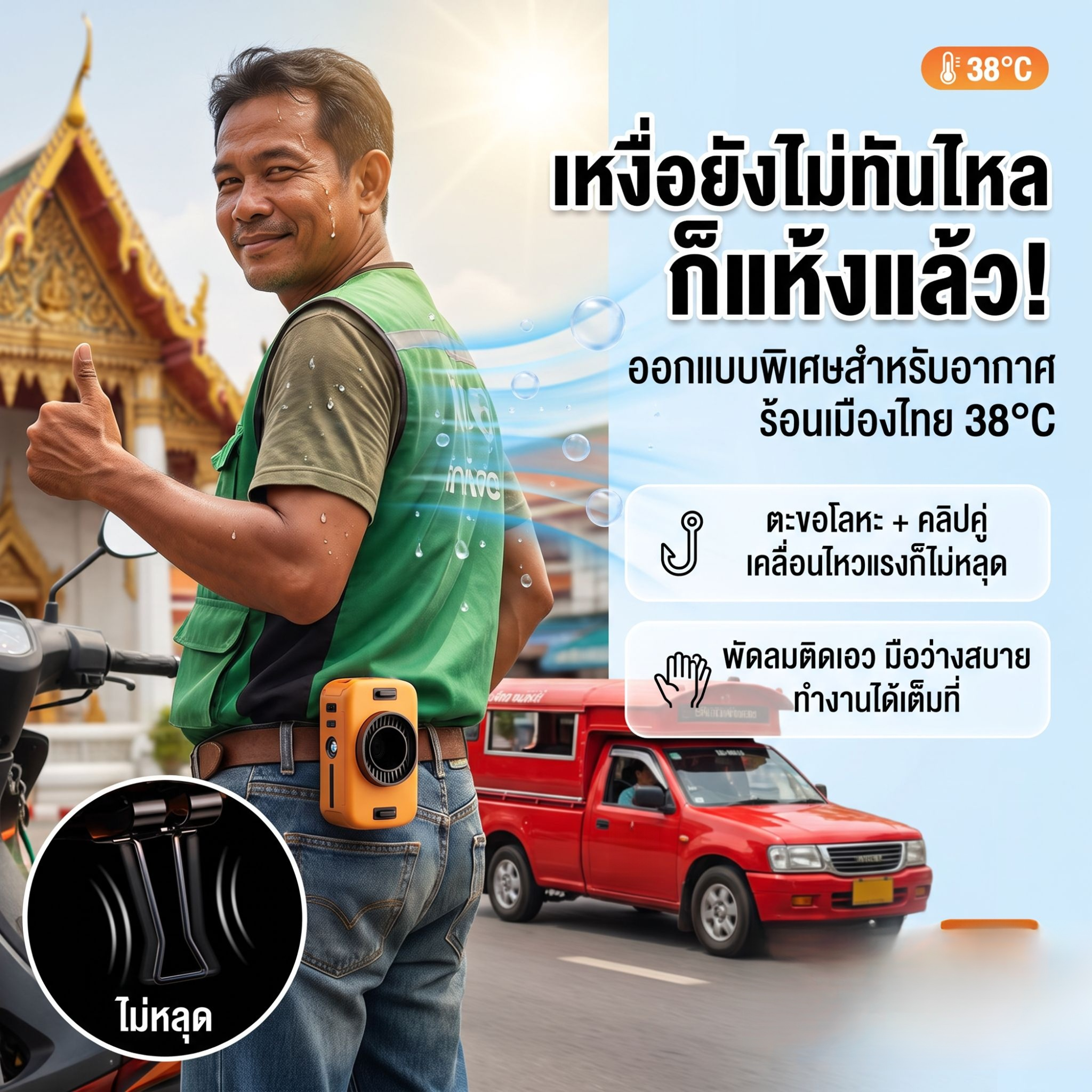 พัดลมระบายความร้อนแบบพกพาติดเอวสำหรับกิจกรรมกลางแจ้ง