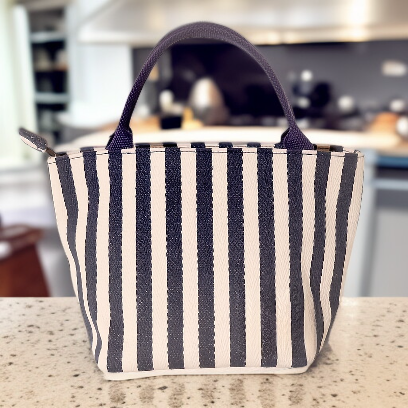 스트라이프 프린트 캔버스 토트백