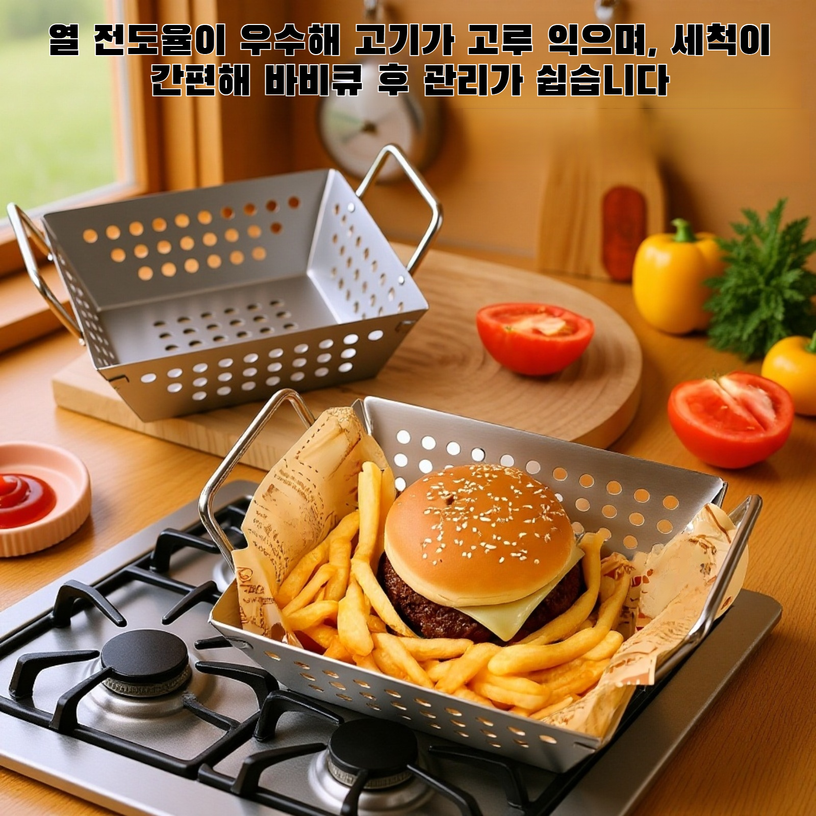 스테인리스 스틸 바비큐 트레이 상단 전체 이미지