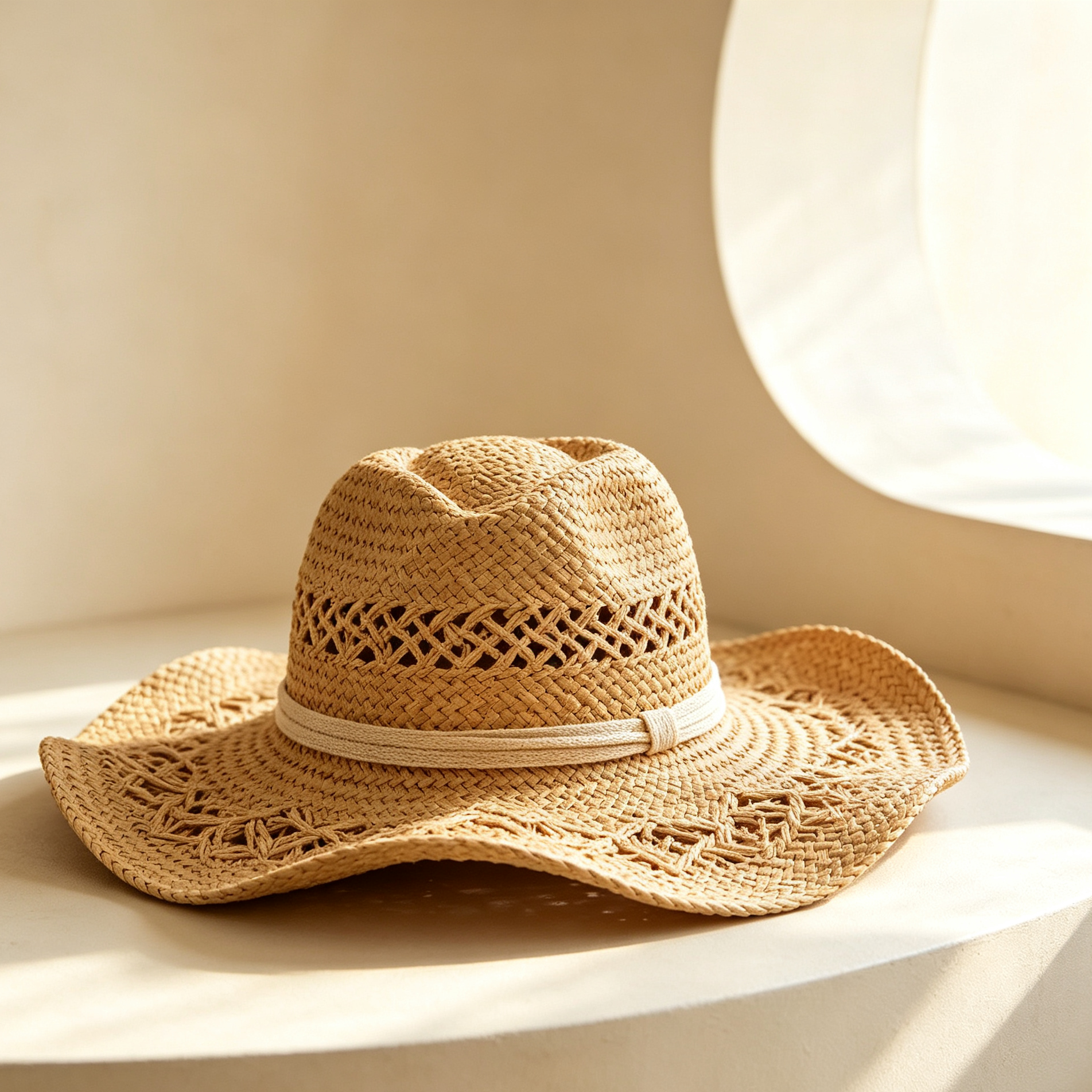 Openwork woven vacation straw hats (3 pieces)