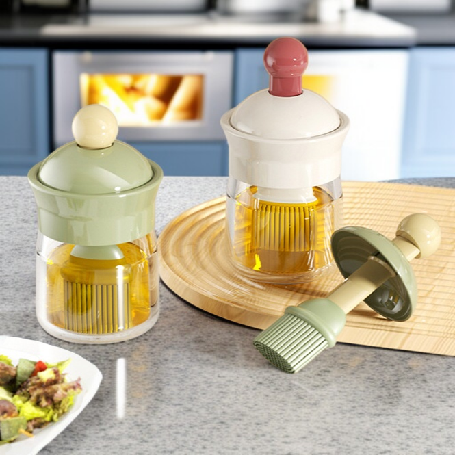 ขวดน้ำมันแก้วทนความร้อนพร้อมแปรงซิลิโคนสำหรับใช้ในบ้าน