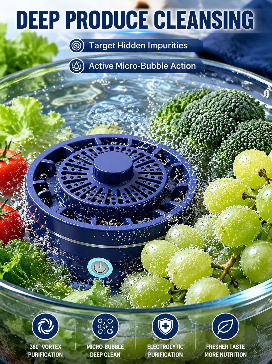 Fruit and vegetable purifier removing pesticides and bacteria