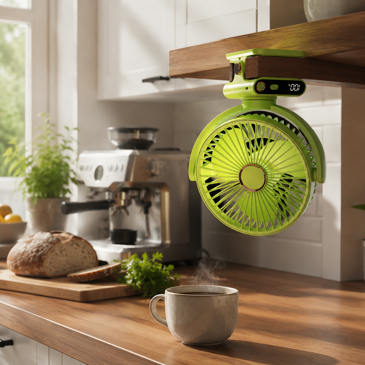 Tischventilator mit automatischer Oszillation, USB-Aufladung, Digitalanzeige, leises Nachtlicht