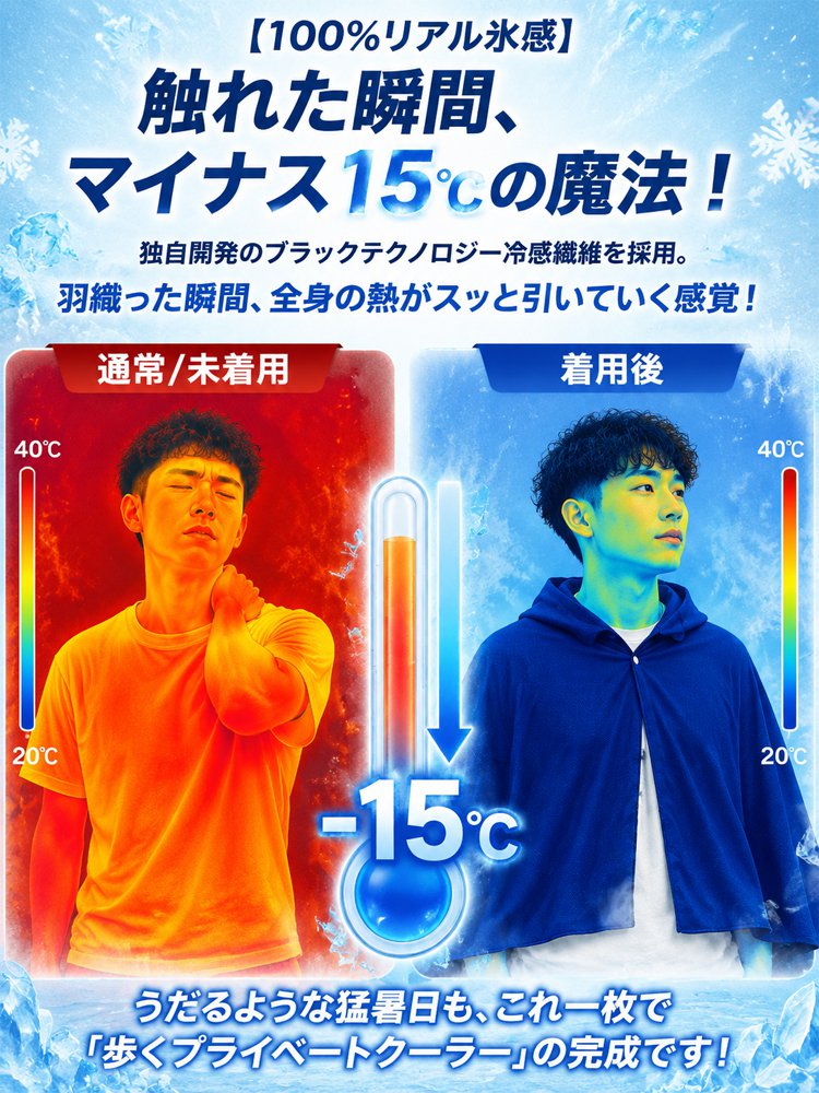 ひんやり速乾UVカット冷感ポンチョ