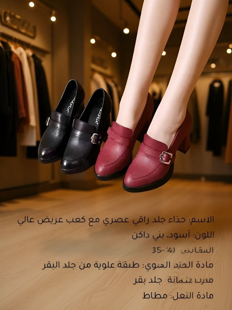 حذاء نسائي أنيق مقاوم للماء بكعب عالي وعريض